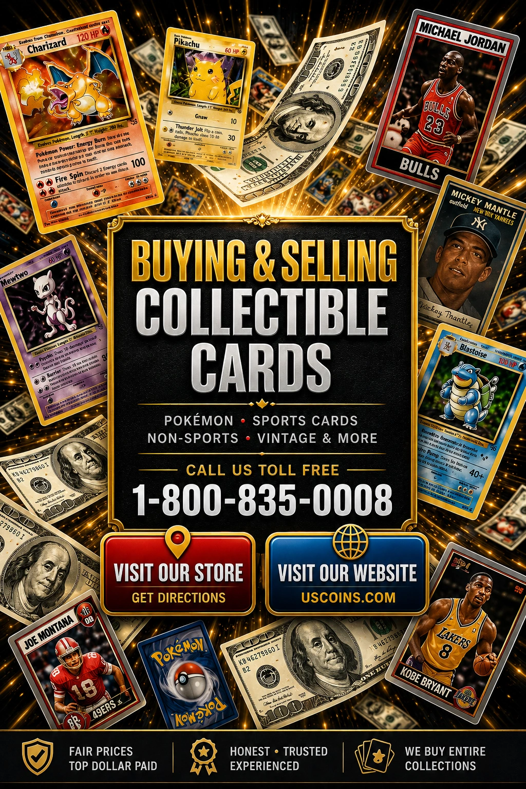 Eastern Numismatics buys and sells Pokémon, vintage sports, non-sports, graded cards, and entire collections. Call 1-800-835-0008.